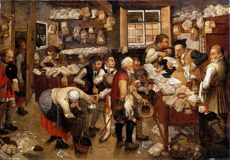 ZPŮSOB  INKASOVÁNÍ  DANÍ  ZACHYTIL SLAVNÝ MALÍŘ - autor: P. Brueghel . p.d.